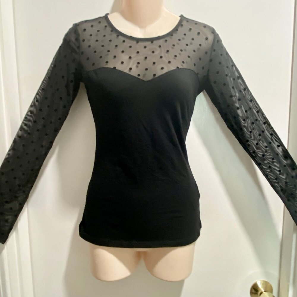 H&M Dark Academia Grunge Minimalist Boho Whimsigoth Mesh Polka Dot Top Blouse XS